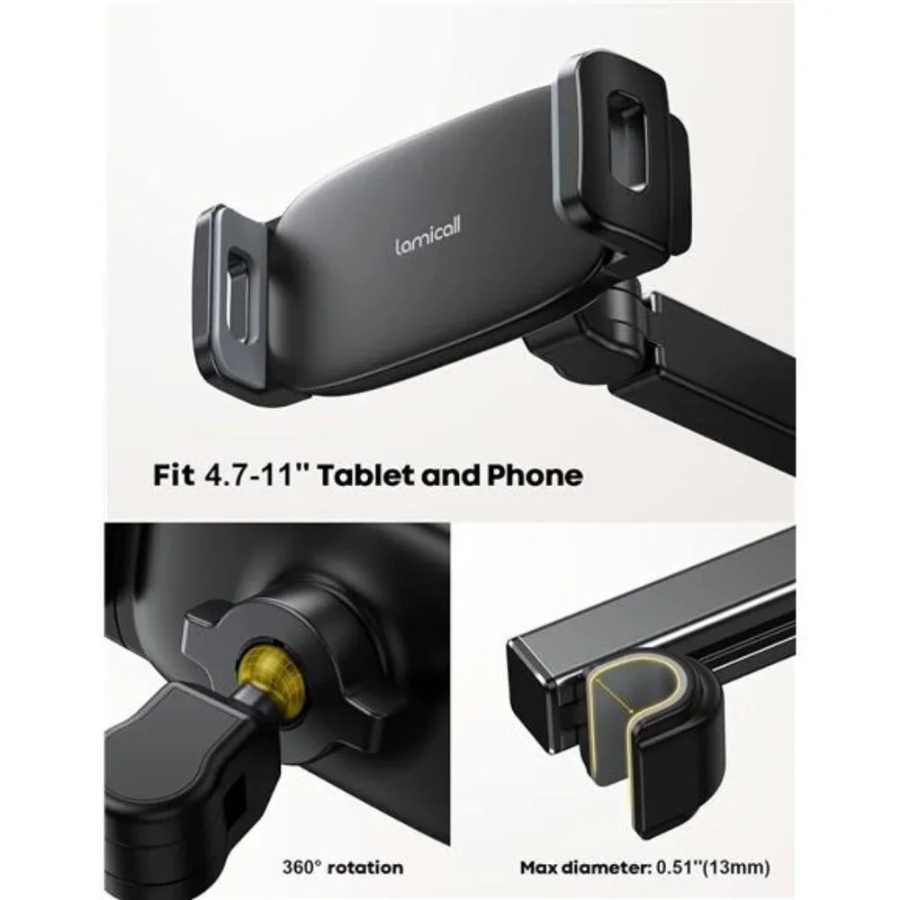 Lamicall Car Headrest Tablet Holder - [3 in 1 Extension Arm] Adjustable Tablet
